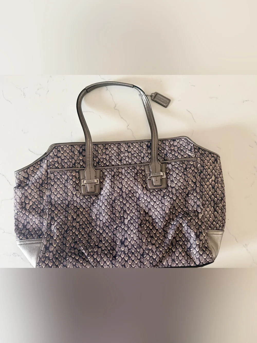 Coach Taylor Alexis Caryall Satchel - Gunmetal Grey Snake Print
